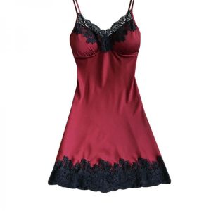 Sexy Sleepwear Satin Nightgown For Women Ladies Sleeveless Nightwear Nightgown Nightdress Sexy Dress With Chest Pads