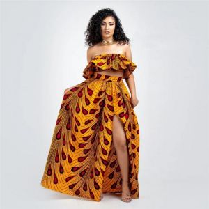 2020 News Style African Clothes Print Top Skirts Fashion Feather Party African Dresses for Women Robe Africaine