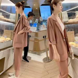 PEONFLY New Fashion Elegant Women Two Piece Suit Set Casual Loose Blazer Trousers Elegant High Fashion Chic Lady Blazer Outfits