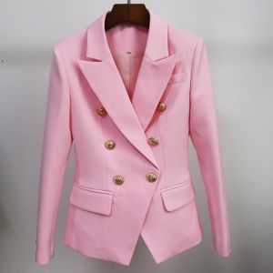 TOP QUALITY Pink Blazer Women 2021 Slim Blazer Jacket Female Double Breasted Metal Lion Buttons Women Blazers and Jackets White