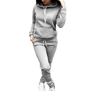 Womens Plush Hoodies Sweatshirt Pants Set Long Sleeve High Waist Outfit Two Piece Solid Color Drawstring Hooded Tops Pants Set
