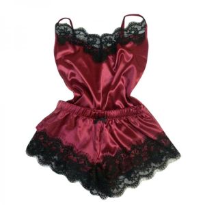 Two-piece New Lingerie Temptation Sexy Lace Satin Sleepwear Babydoll Underwear Nightdress Sleeveless Set Camisón Informal