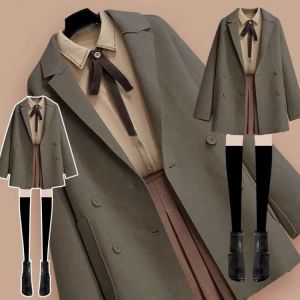 Woolen Coat Three-Piece Jacket Blouse Short Skirt Plus Size Women Streetwear Autumn Winter Suit Female Age Reduction Double-Side