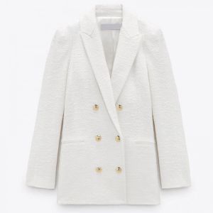 2021 Spring Autumn Women Fashion White Pink Tweed Blazers And Jackets Chic Button Office Suit Coat Ladies Elegant Outwear
