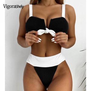 Vigorshely Sexy High Waist Swimwear Women Thong Bikini 2021 Strapped Swimsuit Female Push Up Bikini Set Biquini Bathing Suit