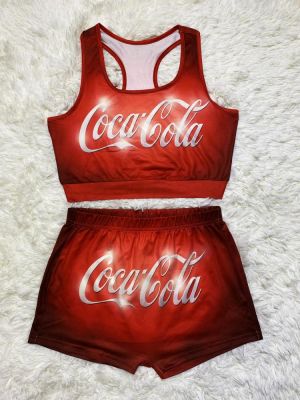 Women's lovely pattern printed Shorts Set vest Yoga Pants Set