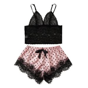 Women Pajamas Sexy Pajamas For Women Lace Pajamas Set V Neck Pijamas Women Summer Sleepwear Sexy Top And Shorts Pajama Set