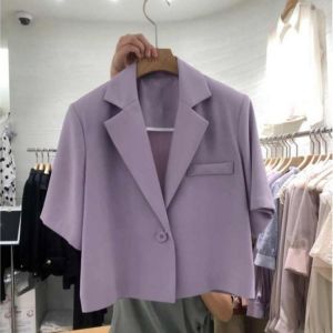 Summer Simple Short Sleeve Crop Blazer Women Korean Fashion Solid Femme Short Jacket 2021 New Chic All Match Women Tops