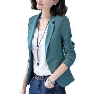 Plus Size Womens Business Suits Spring Autumn Elegant One Button Slim Office Female Blazers Jackets Short Casual Women Tops Y120