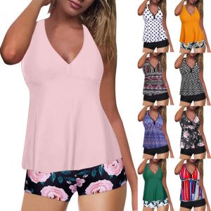 Women's Dot Floral Swimsuit Bikinis Tank Boxer Set Woman Swimsuit Two Pieces Swimming Suit Beachwear