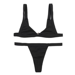 Female Summer Thong Bathing Suit Women Swimwear Red Black White Purple Bikini Ribbed Micro Bikini Push Up Sexy Swimsuit