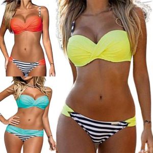 Women Summer Beach Sexy Bikini Padded Push Up Bra Striped Briefs Swimsuit Bathing Suit Bikini Set Women's Swimsuit Beachwear