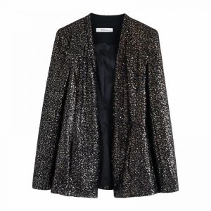 2020 Autumn Winter New European And American Light Luxury Style Sequin Embroidery Round V-Neck Blazer Women's Clothing