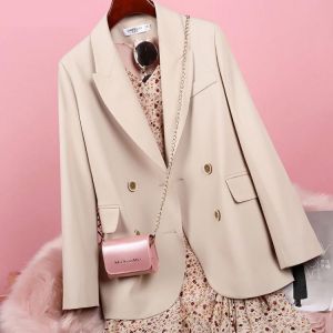 PEONFLY Loose Outerwear Women Jacket Autumn Winter Female Coat 2020 Elegant Chic Double Breasted Loose Women Blazer Femme