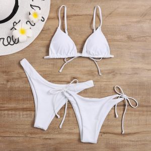 2 bottom + 1 bra New Sexy White Ruffled One Piece Swimsuit Women Swimwear Female Bather Bathing Suit Push Up Monokini SwimWear