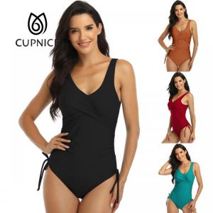 CUPNICE Drawstring Side Cross Back One Piece Swimsuit Women's Lightweight Halter Slimming Plus Size Swimwear Swim Suits