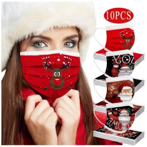10pcs Cartoons Printing Mouth Mask Merry Christmas Adults Multi-prints Breathable Disposable Mascarillas Three Layers Mascarar