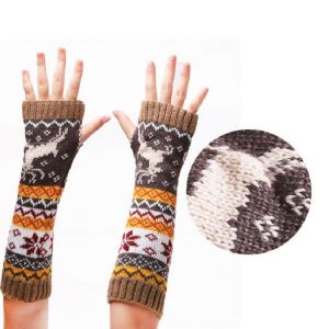 Fashion Women Arm Warmers Deer/Snowflake Winter Fingerless Gloves Knitted Mittens 32cm Long Gloves Guantes Casual Female Gloves