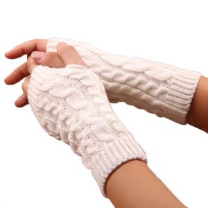 New Women Men Twist Crochet Knitted Fingerless Gloves Short Arm Sleeve Hand Warmer Mittens Winter Warm Solid Color Guantes mujer