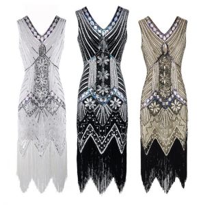 081 Deluxe Ladies Blue 1920s Roaring 20s Flapper Gatsby Costume Sequins Dress 6-18