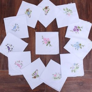 High Quality Best Selling Women Cotton Flower Embroidered with Lace Handkerchief Square Multi Style Ladies Hankies - Assorted