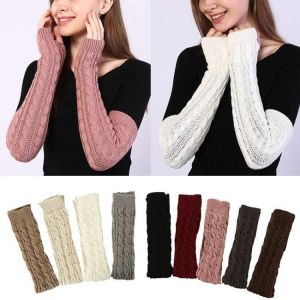 1 Pair Autumn Winter Women Knit Gloves Arm Wrist Sleeve Hand Warmer Girls Long Half Winter Mittens Fingerless Gloves Keep Warm