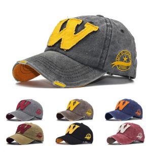 New Cotton Letter W Baseball Cap Retro Outdoor Sports Caps Women Bone Gorras Curved Fitted Washed Vintage Dad Hats for Men