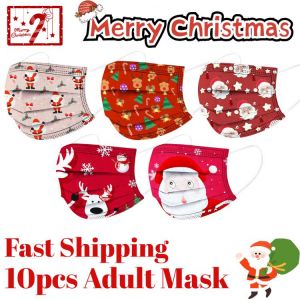 10pc Merry Christmas Adult Mask Disposable Elk Santa Claus Print Unisex Mondmasker Facemask Mascarilla Halloween Cosplay Masque