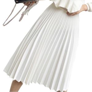 2020 Spring Women Elegant Pleated Skirt High Waist Women White Long Skirt Female Ladies High Quality Women Midi Skirt Black Saia