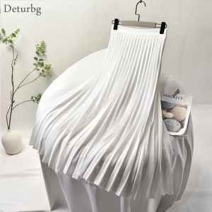 Women's Elegant Sector Pleated Twill Skirt With Chiffon Liner Female High Waist Side Zipper White Long Skirts 2021 Spring SK5