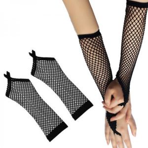 Women Solid Fingeless Gloves Sexy Party Girl Lace Mittens Net Breathable Performance Dance Long Gloves Mesh Fishnet