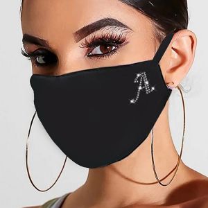 Mascarilla A-X Letter E-lement Rhinestone Pattern Face Mask Fashion Women Mouth Mask Cotton Black Masks Mouth Caps Washable