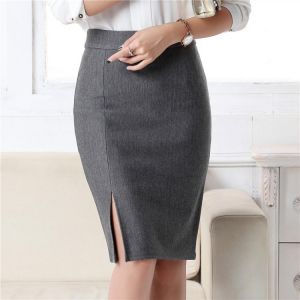2021 New Fashion Women Office Formal Pencil Skirt Spring Autumn Elegant Slim Front Slit Midi Skirt Black/Gray/Red OL Skirts
