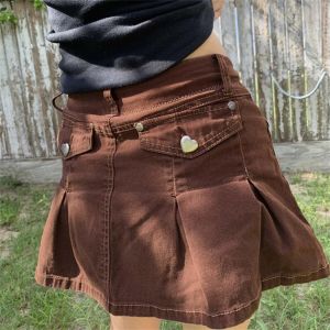 Grunge Kawaii Y2k Jeans Skirts Harajuku Ruffles Skater Girl High Waist Pleated Mini Skirt 90s Streetwear Skirts Cyber Kpop Skirt