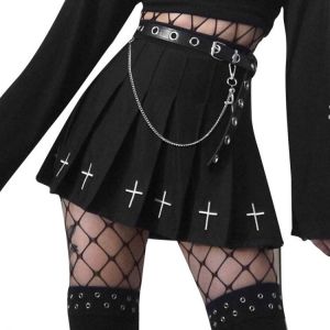 Black Punk Mini Skirt Streetwear High Waist Harajuku Rock Women Skirts High Waist Mini Skirt Pleated Costume Skirt for Goth Girl
