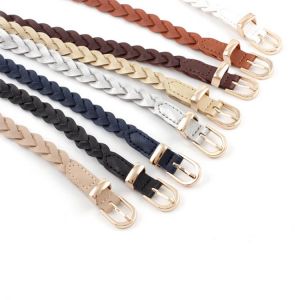 Women's Dress Thin Belt PU Leather Braided Belt Golden Pin Buckle 1.2cm Width New Fashion Causal Waistband designer brand