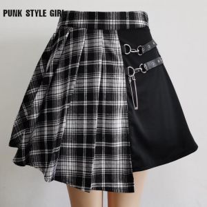 Gothic Emo Alt JK Mini Skirt Streetwear Japanese Korean Style Uniform JK Skater Kawaii A Line Skirts Plaid Side Button Skirt