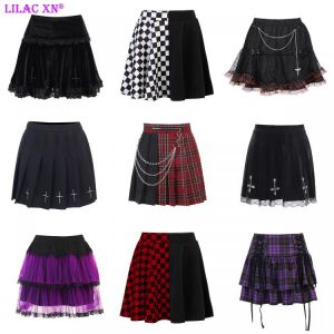 Harajuku Plaid Print Mini Pleated Skirts Punk Sexy Black White High-waisted Tennis Skirt Mall Goth Kawaii Summer Women Clothes