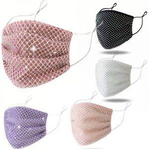 Reusable Bright Mask Valentine's Day Female Black White Silver Crystal Rhinestone Net Red Explosion Shiny Bling Bling Decorat