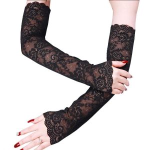Sexy Women's long sunscreen lace sleeve thin driving gloves summer anti-UV sleeve shade driving ice silk arm sleeve Lace glov
