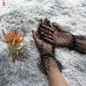 Short Tulle Gloves Summer Women Short Tulle Gloves Stretchy Lace Spots Lotus Leaf Sheers Lace Mesh Gauze Ultra glove Full Finger