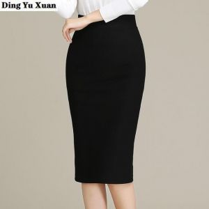 Plus Size Black Red Burgundy Skirt Women Office Business Wear Ladies Work Split Skirt Stretch Hips-Wrapped Bodycon Pencil Skirt