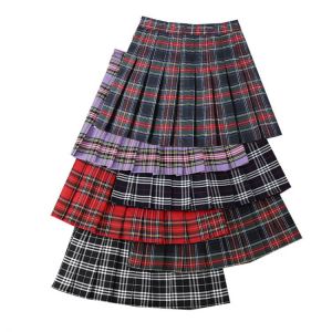 High Waist A-Line Women Plaid Skirt Summer Female Pleated Skirts Fashion Chic Ladies Girls Mini Skirts Slim Waist Tennis Skirt
