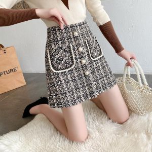 Hepburn style New retro elegant Skirt Women 2021 autumn  winter high waist woolen bag hip A-line skirt temperament Skirt Female