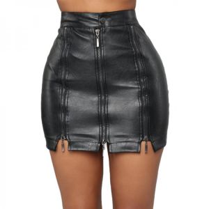 Faux PU leather sexy mini skirts women's plus size high waist zipper stitching leather skirt black tight skirt girls new BSQ0