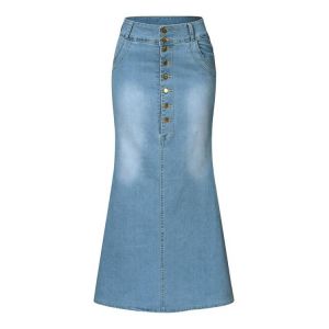 skirts womens 2020 korean style skirt Women's Casual Front Button Washed Denim A-Line Skirts Long Jean Skirt casual skirt