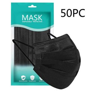 50pc Black Mask Women Men Breathable Masque Mascarillas In Stock 12hour Fast Ship 3ply Ear Loop Disposable Facemask Masque Noir