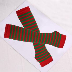Punk Gothic Long Arm Warmer Fingerless Gloves Knitted Stretch Red Green Striped Christmas Arm Cover Warm Gloves Without Fingers