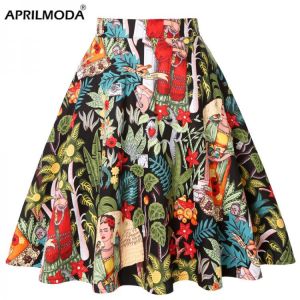2021 Women's Runway Pleated Skirt Black Faldas High Waist A Line Rockabilly Jupe Cotton Retro Vintage 50s Swing Pin Up Skater