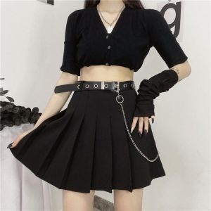 Women Skirts Gothic Short A-Line High-Waist Sexy Chain 2021 Korean Fashion Summer Hot Female Student Black Mini Pleated-Skirt